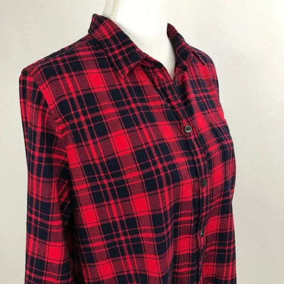 J. Crew Red Navy Plaid Boy fIt Shirt - Picture 3 of 6